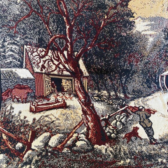 Goodwin Weavers Winter Farm Scene Tapestry Throw Blanket Sleigh Cotton Woven USA - Picture 6 of 7